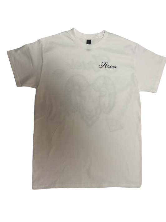 Aries Zodiac Sign White Short Sleeve Shirt - Black Design