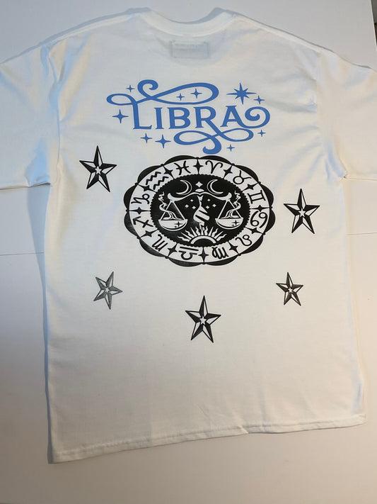 White Libra Zodiac Short Sleeve Shirt - Astrology Sign Graphic Tee