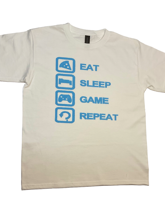 Boys White Eat Sleep Game Repeat Shirt