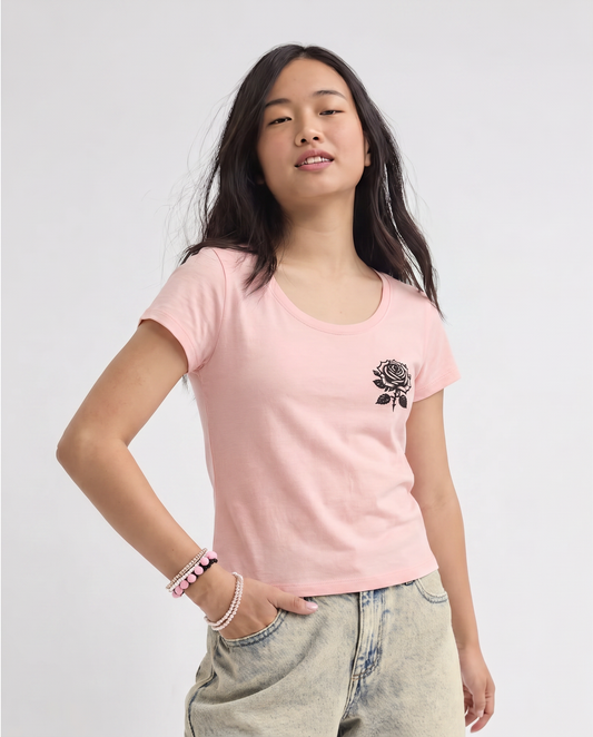 Black Rose Women's Graphic Tee – Pink Short Sleeve