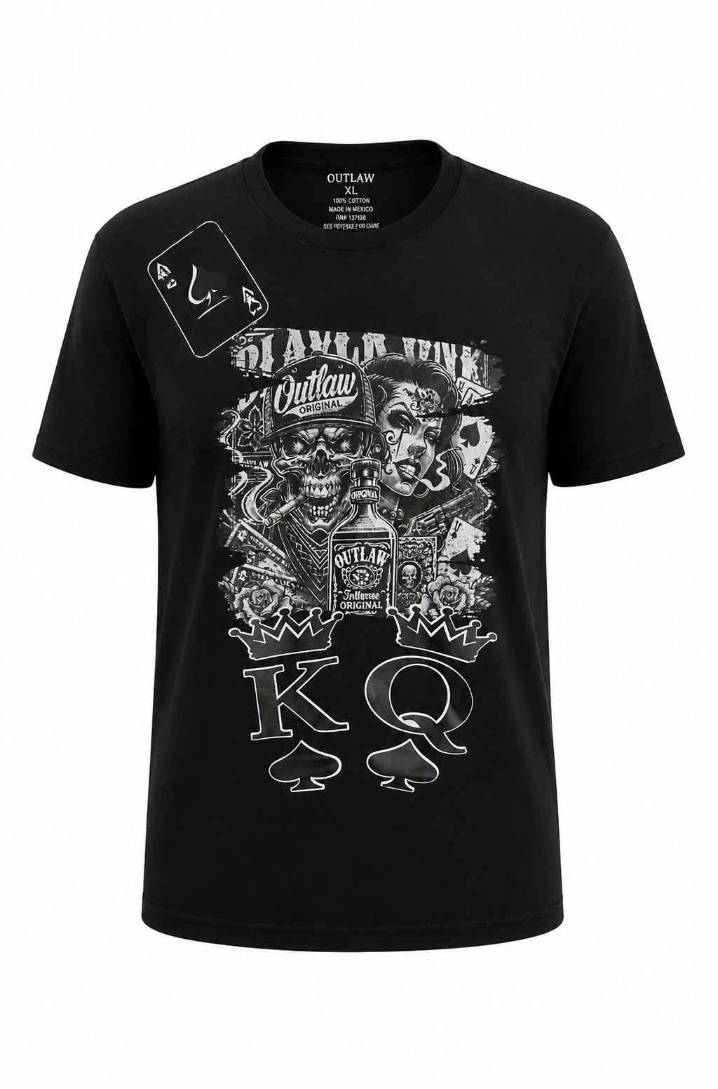 Outlaw Custom Shirt - Black with Skull & Playing Cards