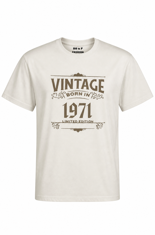 White Vintage 1971 Short Sleeve Shirt - Classic Birth Year Tee