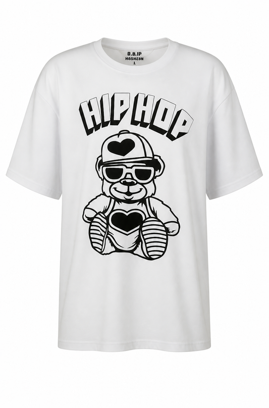 White Hip Hop Bear Short Sleeve Shirt - Cool Street Style Graphic Tee