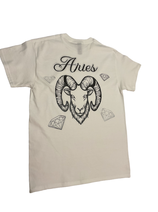 Aries Zodiac Sign White Short Sleeve Shirt - Black Design