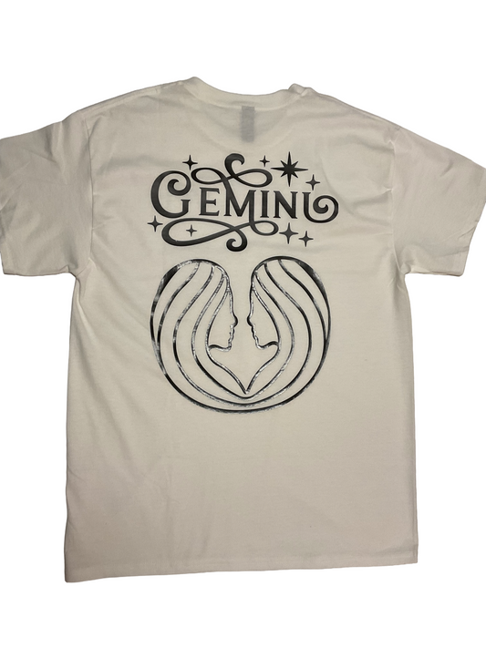 Gemini Zodiac Sign White Short Sleeve Shirt - Black Design