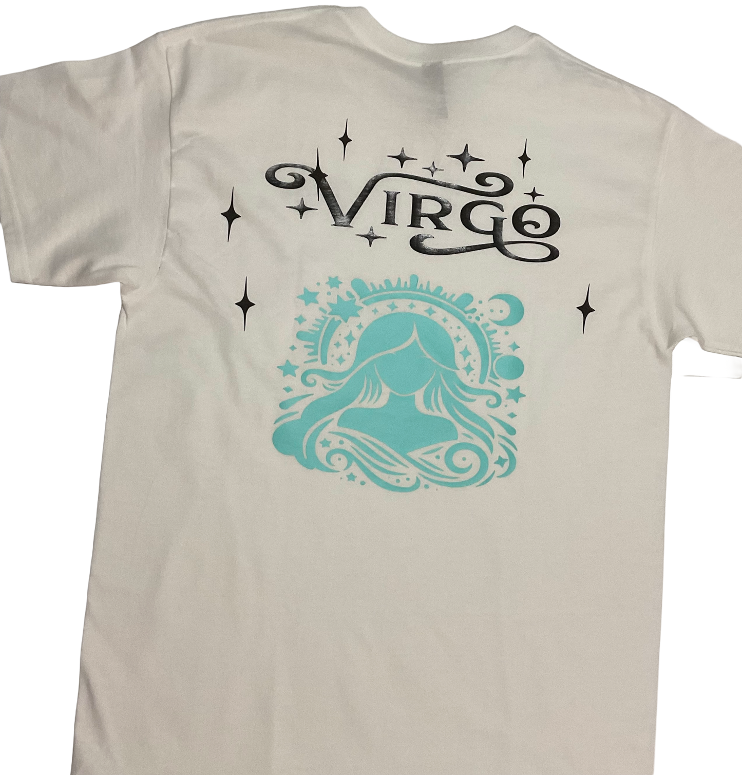 Virgo Zodiac Sign White Short Sleeve Shirt - Black & Pastel Green