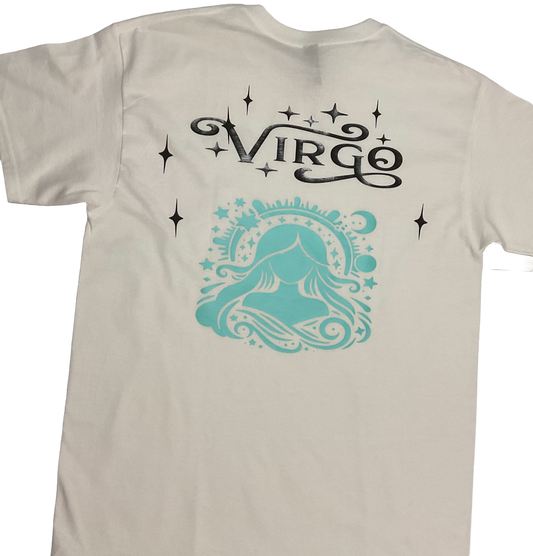 Virgo Zodiac Sign White Short Sleeve Shirt - Black & Pastel Green