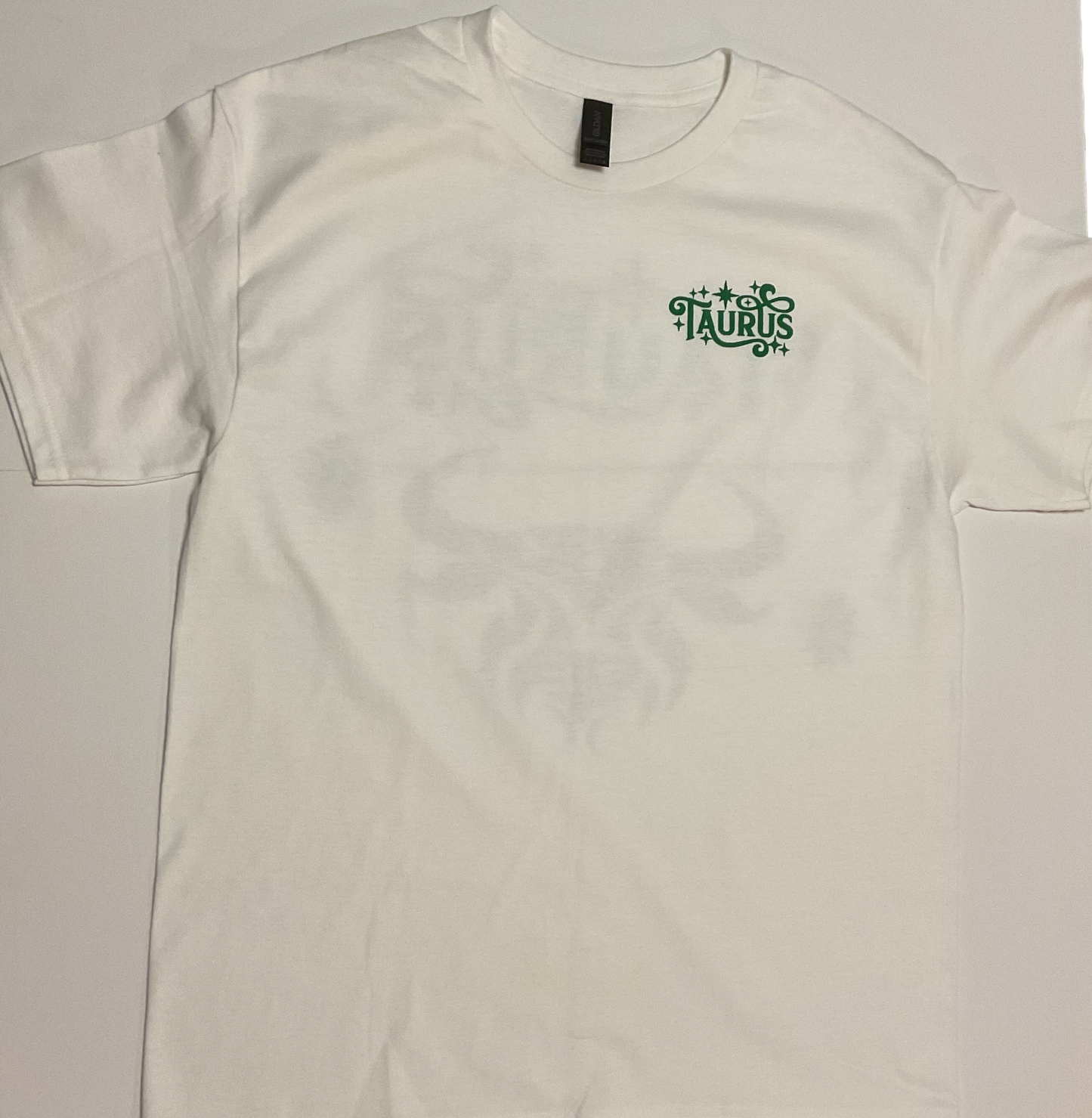 Taurus Zodiac Sign White Short Sleeve Shirt - Green Puff & Black design