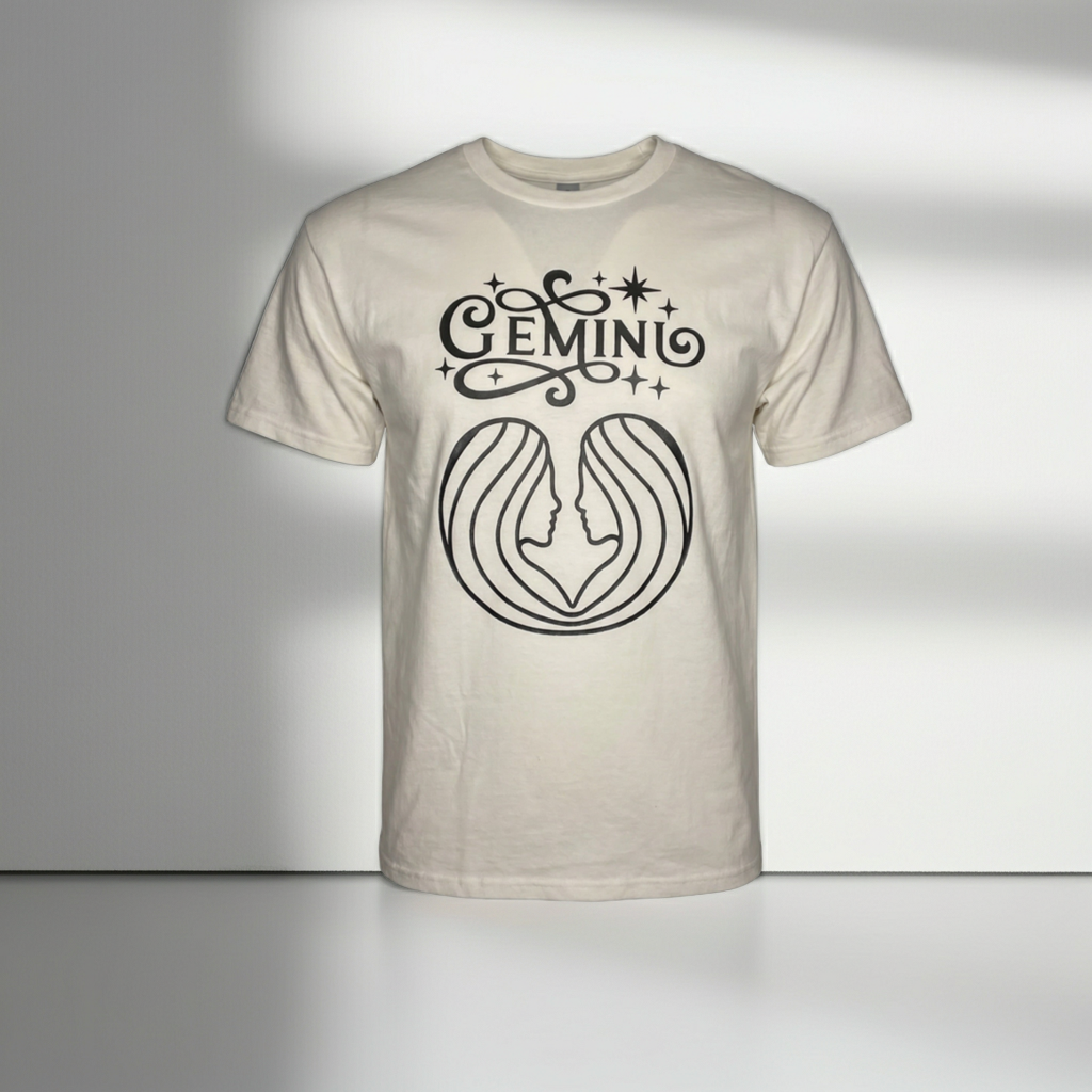 Gemini Zodiac Sign White Short Sleeve Shirt - Black Design