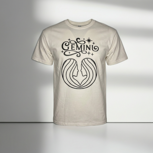 Gemini Zodiac Sign White Short Sleeve Shirt - Black Design