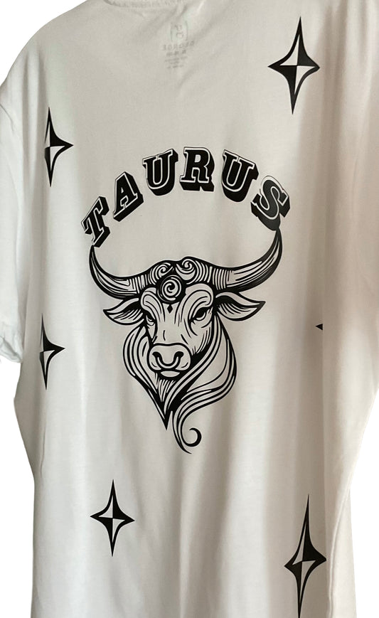 Taurus Zodiac Sign Custom Cotton Shirt - White Short Sleeve