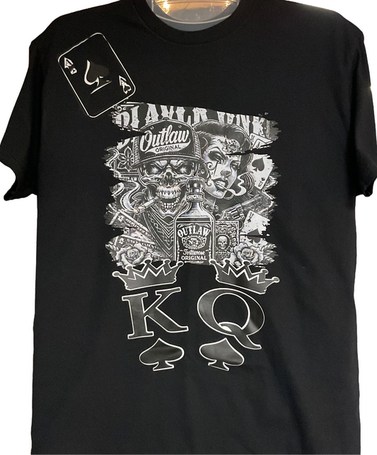 Outlaw Custom Shirt - Black with Skull & Playing Cards