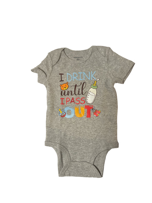 Gray "I Drink Milk Till I Pass Out" Baby Boy Onesie - Funny Custom Bodysuit