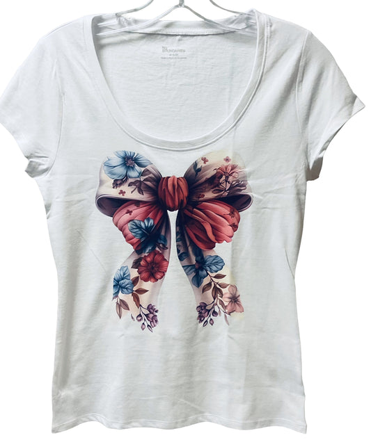 : Women's White Big Bow Shirt - Feminine Graphic Tee | DD & P FASHION
