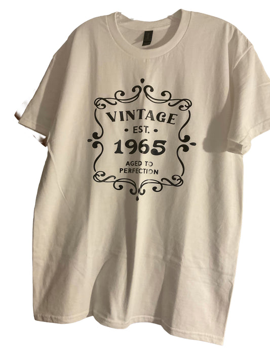 White Vintage 1965 Short Sleeve Shirt - Classic Birth Year Tee