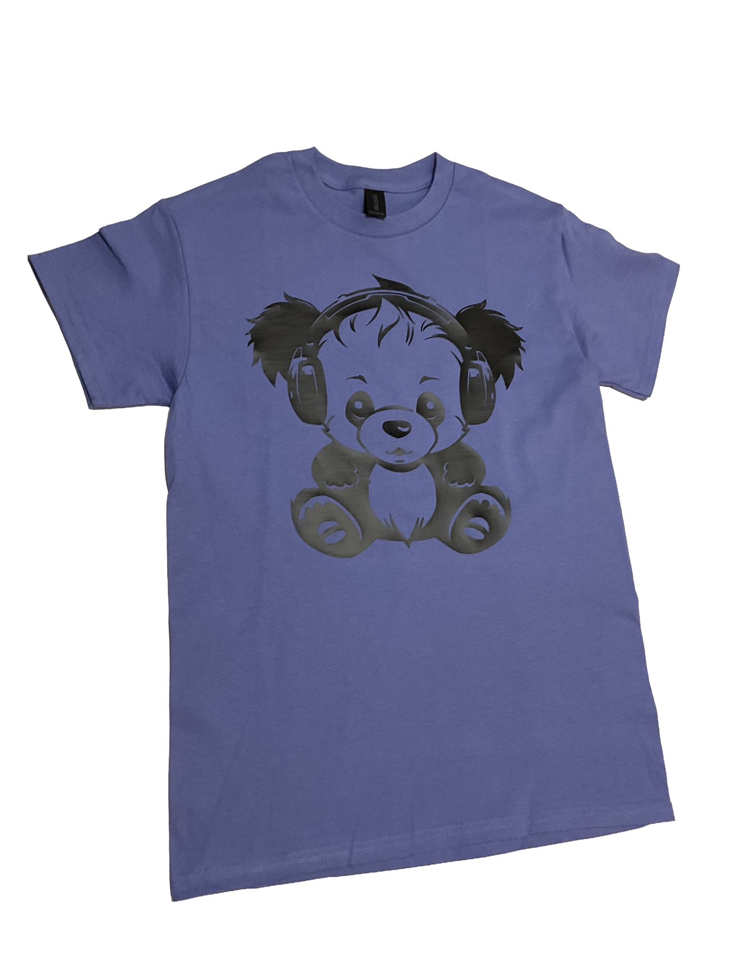 Cute Bear with Headphones Light Purple Short Sleeve - Girls