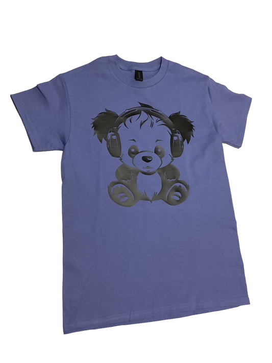 Cute Bear with Headphones Light Purple Short Sleeve - Girls