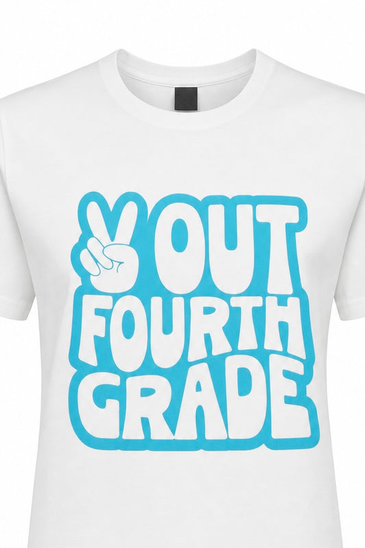 Peace Out Fourth Grade T-Shirt - Boys White Short Sleeve