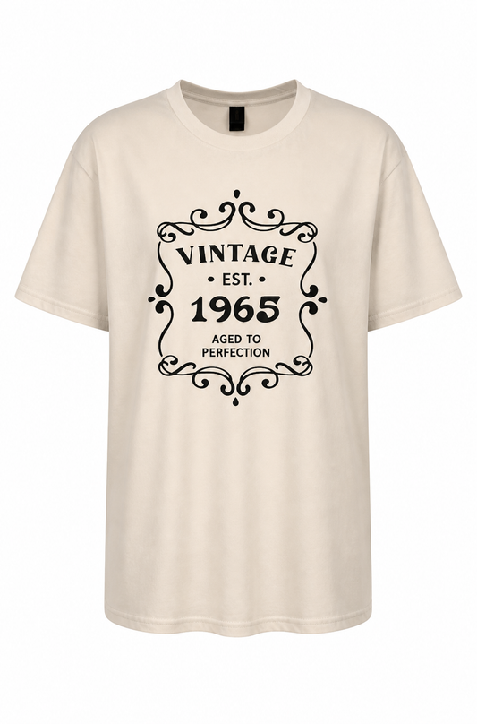 White Vintage 1965 Short Sleeve Shirt - Classic Birth Year Tee