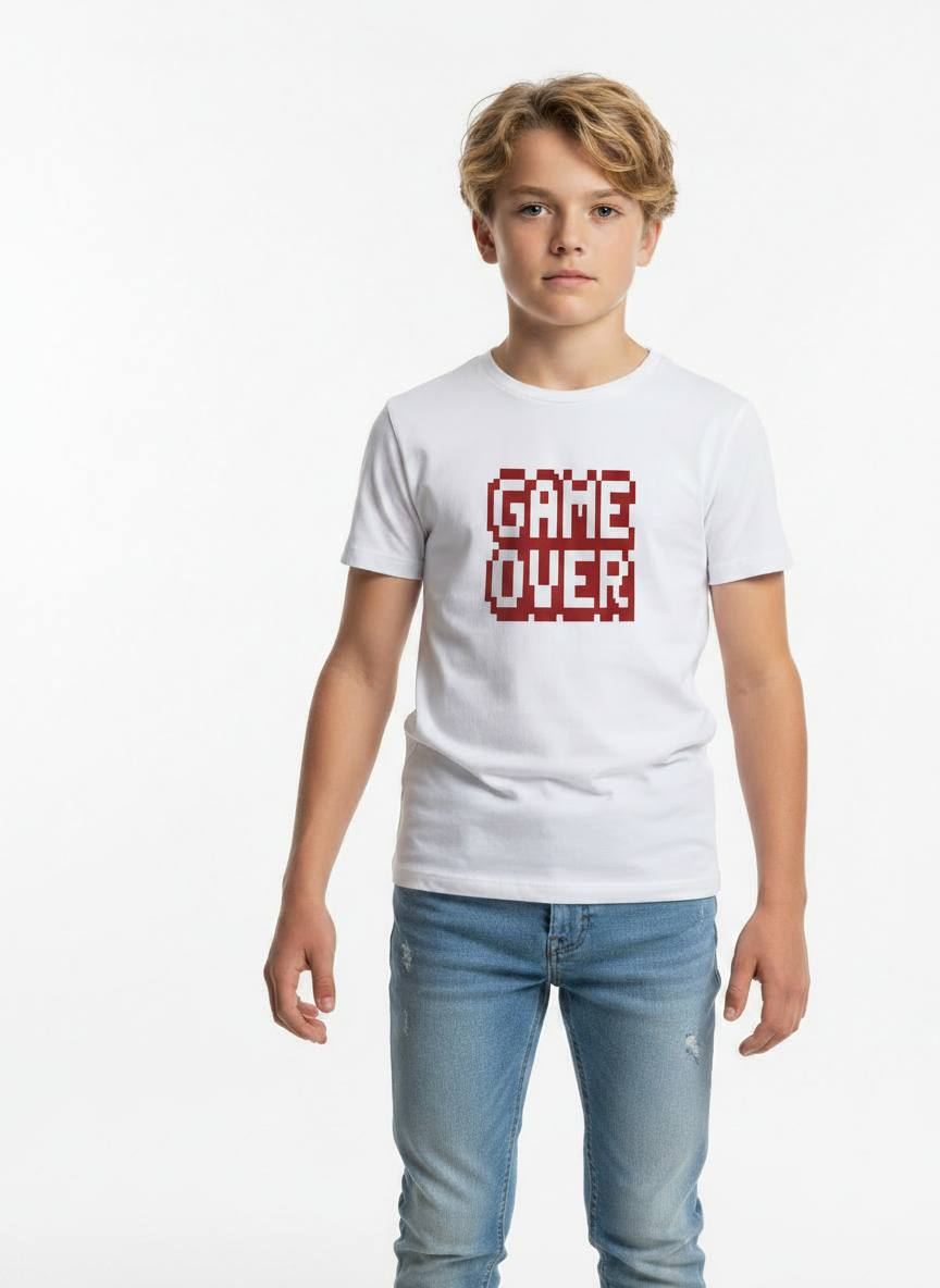 BOYS WHITE SHORT SLEEVE GAME OVER