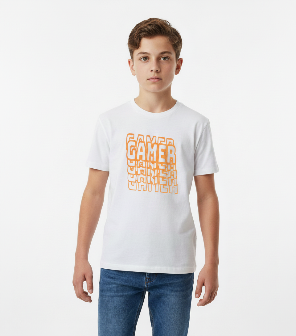 Boys White Short Sleeve Gamer Shirt