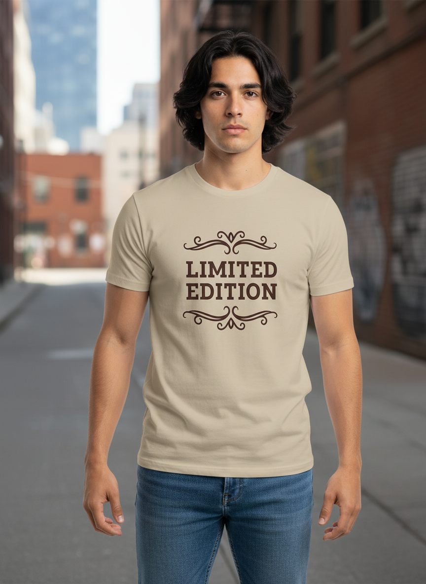 Tan "Limited Edition" Short Sleeve Shirt - Exclusive Brown Letter Graphic Tee