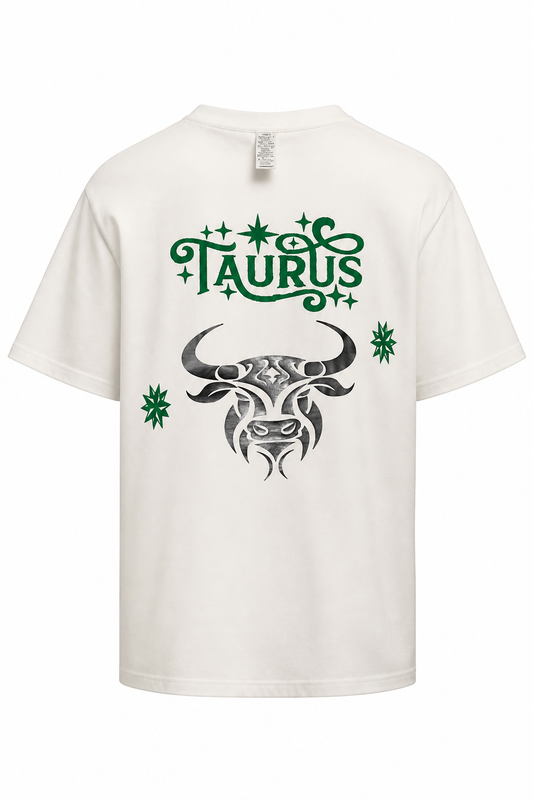 Taurus Zodiac Sign White Short Sleeve Shirt - Green Puff & Black design
