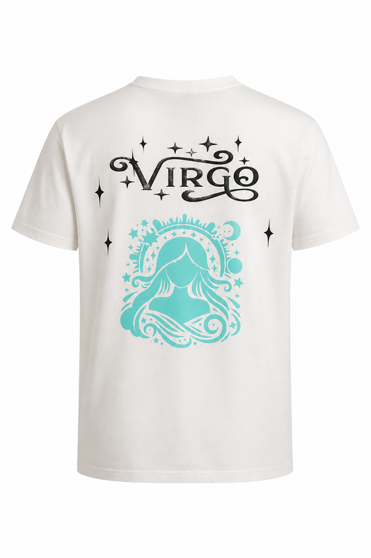 Virgo Zodiac Sign White Short Sleeve Shirt - Black & Pastel Green