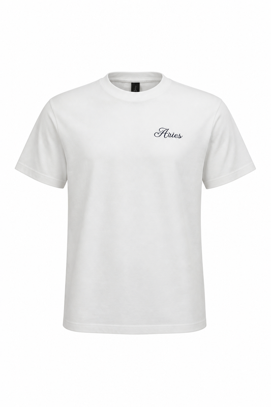 Aries Zodiac Sign White Short Sleeve Shirt - Black Design