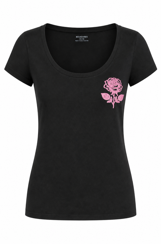 3D Rose Women's Graphic Tee – Black