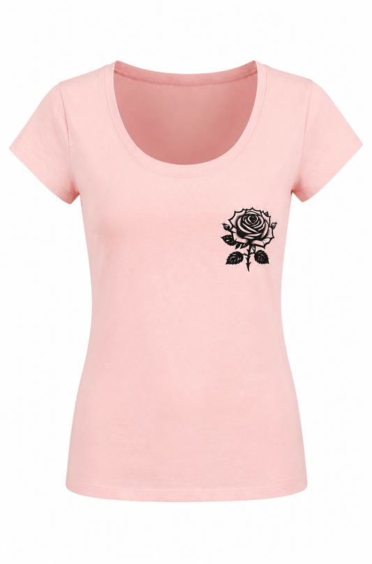 Black Rose Women's Graphic Tee – Pink Short Sleeve