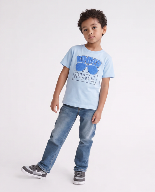 Kinder Dude Kids Graphic Tee – Blue Short Sleeve