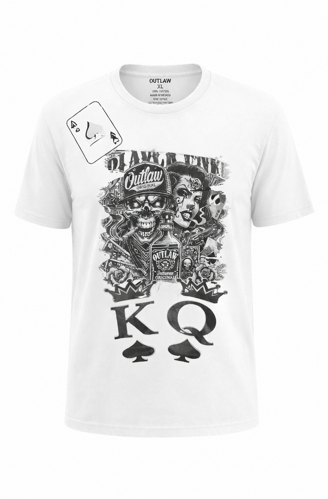 Outlaw Custom Shirt - Black with Skull & Playing Cards
