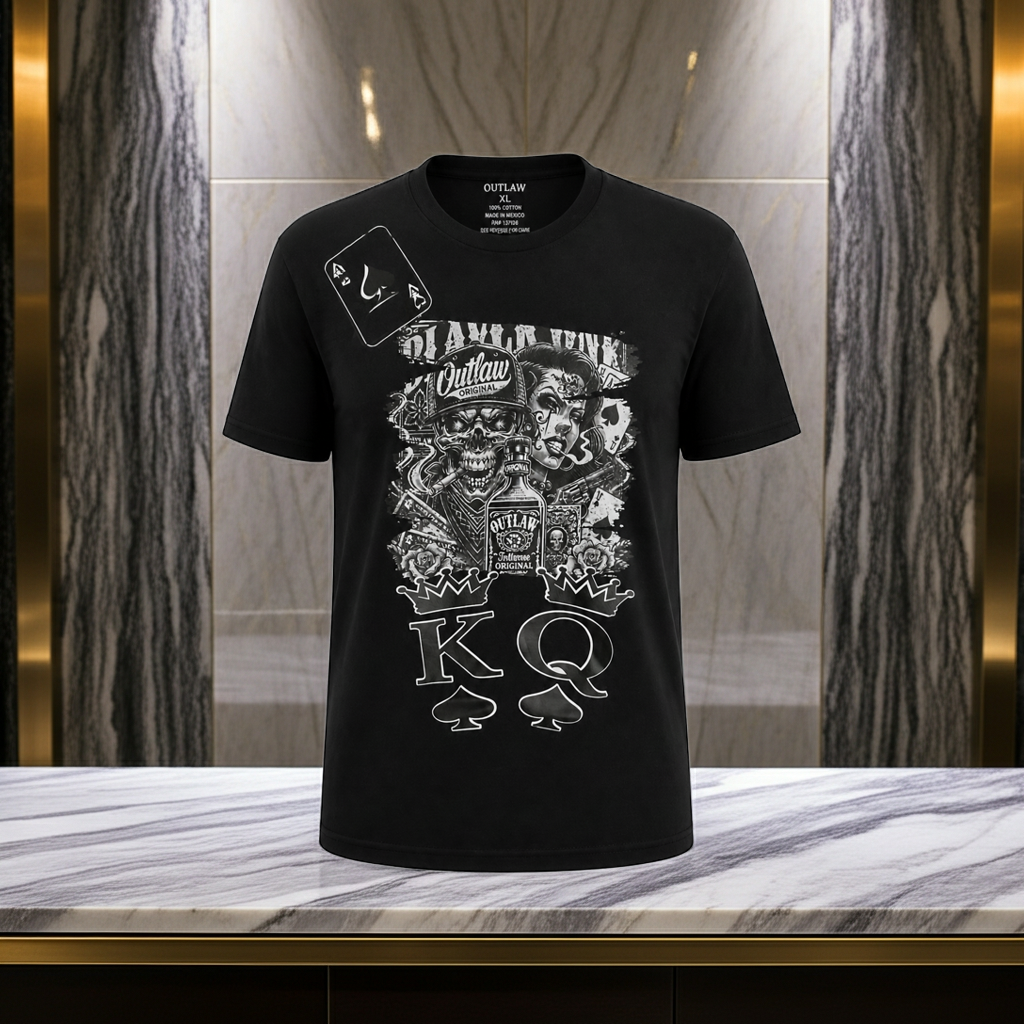 Outlaw Custom Shirt - Black with Skull & Playing Cards