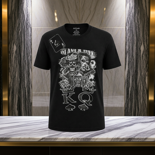 Outlaw Custom Shirt - Black with Skull & Playing Cards